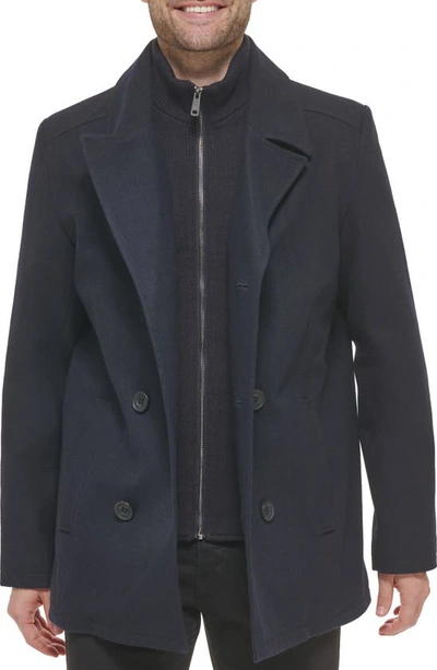 Kenneth Cole New York Classic Wool Peacoat In Navy