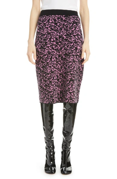 Dries Van Noten Jacquard Wool-blend Pencil Skirt In Pink