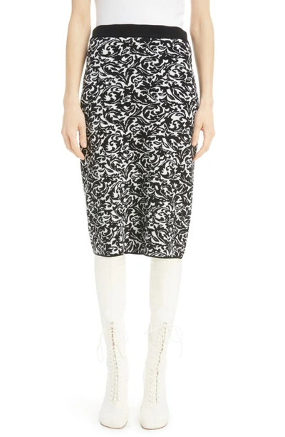 Dries Van Noten Jacquard Wool-blend Pencil Skirt In Black