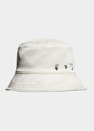 Off-white Delave Logo Canvas Bucket Hat In Beige / Black