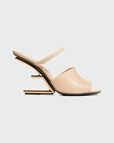 Fendi 95mm Leather Metallic-heel Slide Sandals In Pink