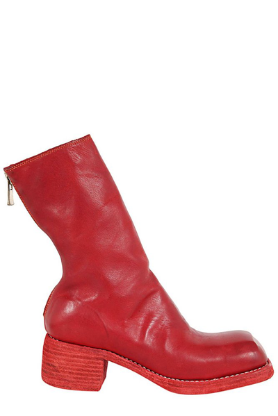 Guidi Back Zipped Mid Boots In Red