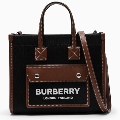 Burberry Freya Mini Tote Bag In Black Canvas