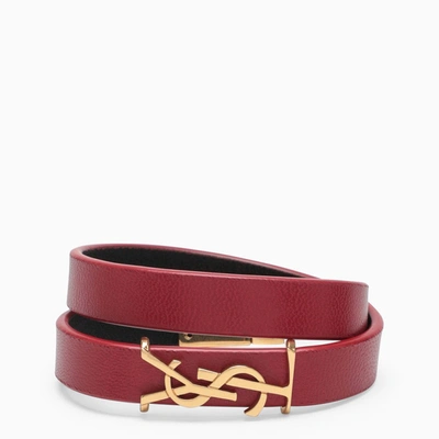 Saint Laurent Red Leather Bracelet With Logo