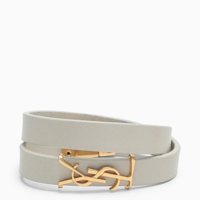 Saint Laurent Off-white Leather Bracelet With Logo