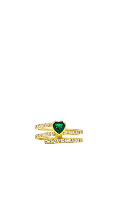 By Adina Eden Colored Multi Row Pave Heart Ring In Green/gold
