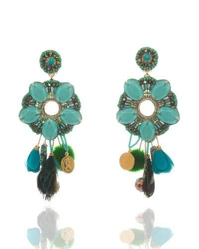 Ranjana Khan Beaded Tassel Drop Clip-on Earrings, Turquoise