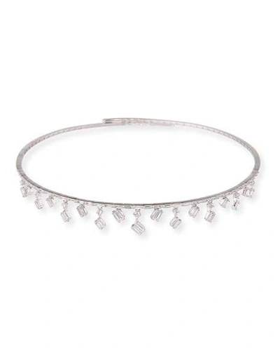 Suzanne Kalan Dangling Baguette Diamond Choker Necklace In 18k White Gold