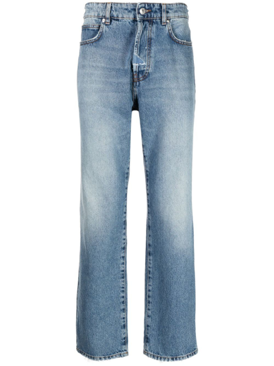 Msgm Logo Patch Distressed-effect Jeans In Light Blue