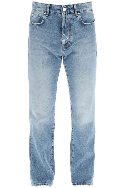 Msgm Logo Patch Distressed-effect Jeans In Blue