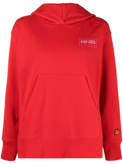 Kenzo Chest Logo-print Detail Hoodie In Rot