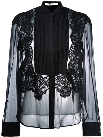 Givenchy Tuxedo-front Lace-detail Blouse, Black | ModeSens
