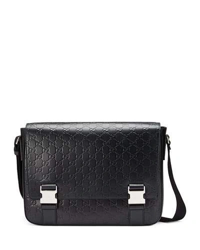 Gucci Signature Leather Messenger Bag, Black | ModeSens