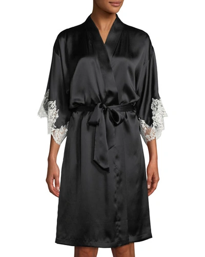 Lise Charmel Splendeur Lace-trim Silk-blend Robe In Black