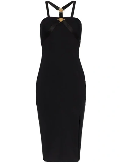 Versace Embellished Satin-trimmed Crepe Midi Dress In Black