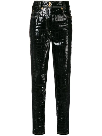 Versace Embossed Straight Leg Jean In Black