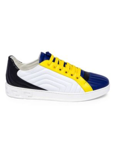 Versace Quilted Leather Sneakers In Navy Whtie