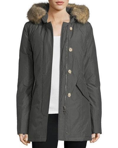 Woolrich Arctic Placket-front Parka W/ Fur Hood In Petrol