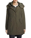 Woolrich Lightweight Long Military Coat In Dark Green