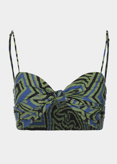Johanna Ortiz Last Eden Printed Cotton Crop Top In Mola Black Neon Greenery Blue