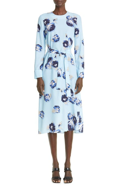St John Rose-print Slash-cutout Silk Crepe De Chine Midi Dress In Sky Blue Multi