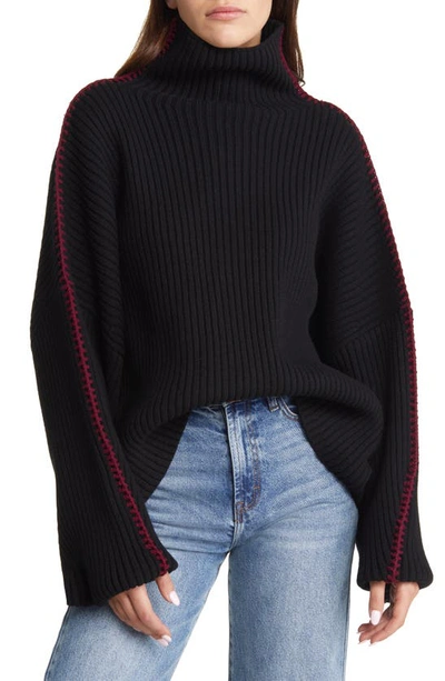 Rag & Bone Ingrid Oversized Ribbed Turtleneck Sweater In Black