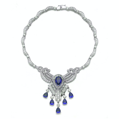 Genevive Sterling Silver Cubic Zirconia Heavy Sapphire Teardrop Necklace In Blue