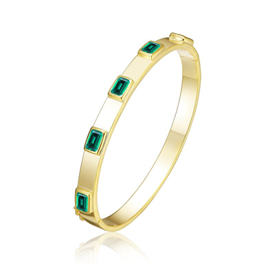 Rachel Glauber 14k Gold Plated Emerald Cubic Zirconia Bangle Bracelet In Green