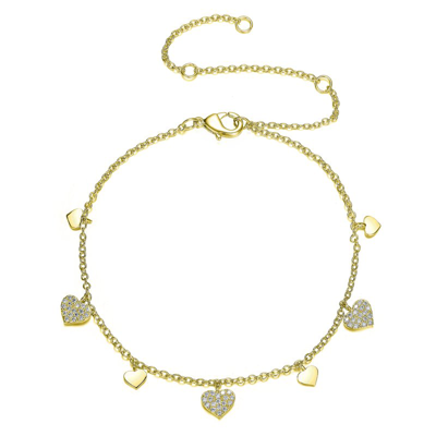 Rachel Glauber 14k Gold Plated Cubic Zirconia Heart Charm Bracelet