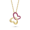 Genevive Kids 14k Gold Plated With Diamond Cubic Zirconia Double Heart Butterfly Pendant Necklace In