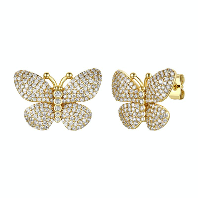 Rachel Glauber 14k Gold Plated With Diamond Cubic Zirconia French Pave Butterfly Stud Earrings