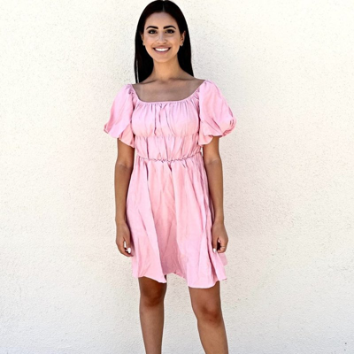 Anna-kaci Off Shoulder Puff Sleeve Dress In Pink