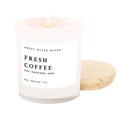 Sweet Water Decor Fresh Coffee Soy Candle | White Jar Candle + Wood Lid