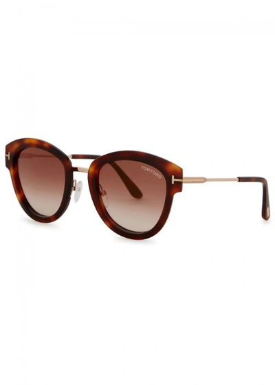 Tom Ford Mia Tortoiseshell Oval-frame Sunglasses In Brown