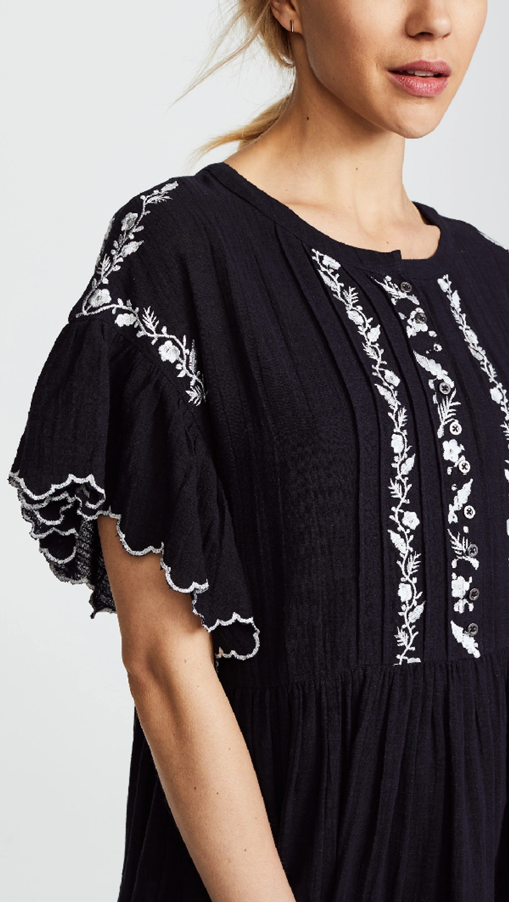 Free People Santiago Embroidered Cotton Dress In Black | ModeSens
