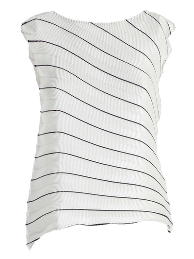 Issey Miyake Pleated Striped Top In Grey