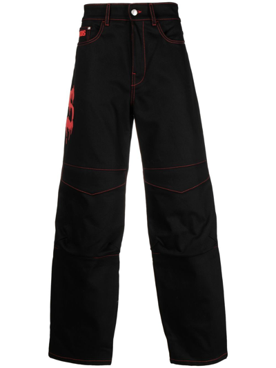 Gcds Logo-print Straight-leg Jeans In Black