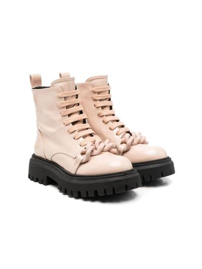 N°21 Kids' Chain-embellished Combat Boots In Cipria