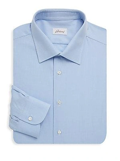 Brioni Textured Cotton Dress Shirt In Blue
