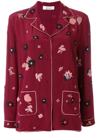 Valentino Floral Patch Pyjama Top In Red