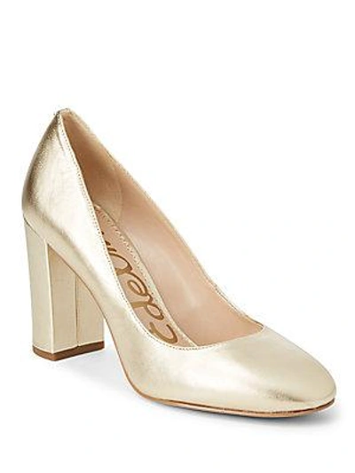 Sam Edelman Stillson Leather Block Heel Pumps In Gold