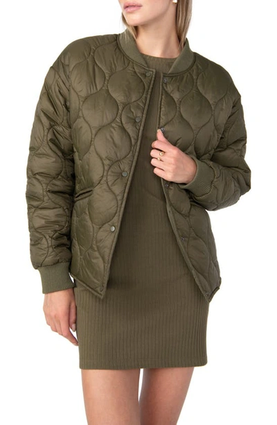 Sanctuary Vancouver Quilted Bomber Jacket In Olive Oil