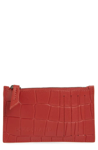 Longchamp Croc Embossed Leather Zip Cardholder In Red