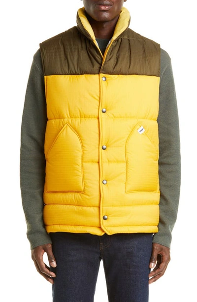 Mackintosh Colorblock Puffer Vest In Corn/ Khaki