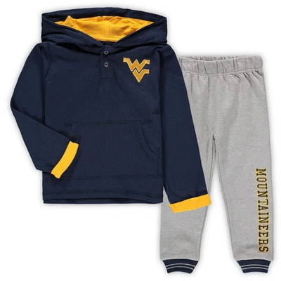 Colosseum Kids' Toddler  Navy/heathered Gray West Virginia Mountaineers Poppies Hoodie And Sweatpants Set