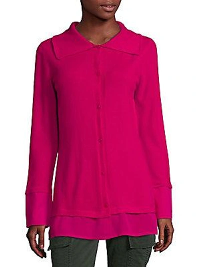 Escada Long-sleeve Button-front Cashmere Top In Dark Pink