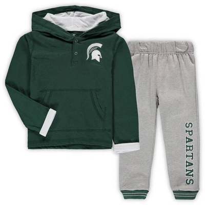 Colosseum Kids' Toddler  Green/heathered Grey Michigan State Spartans Poppies Hoodie And Sweatpants Set