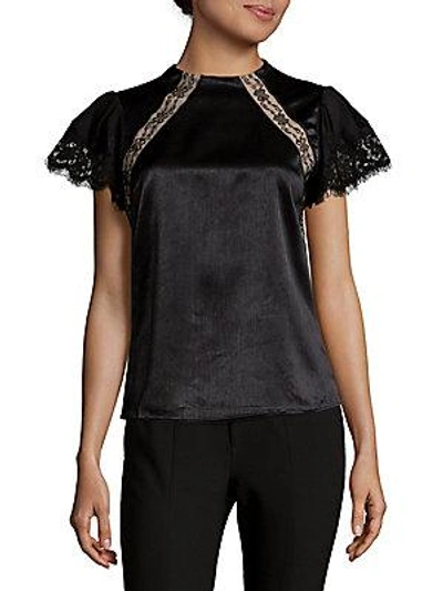 Nanette Lepore Lace Flutter-sleeve Top In Very Black