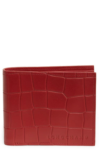 Longchamp Croc Embossed Leather Bifold Wallet In Red