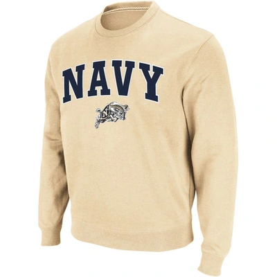 Colosseum Gold Navy Midshipmen Arch & Logo Crew Neck Sweatshirt In Vegas Gold